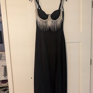 Elegant Black Evening Gown with Silver Accents